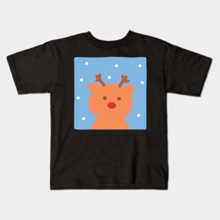 Cute Christmas Reindeer with Snow Kids T-Shirt